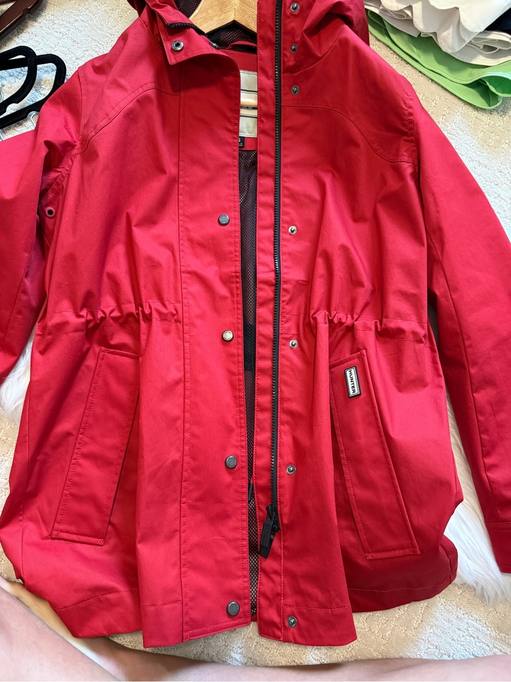 Hunter Red Hooded Rain Jacket